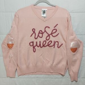 QUEEN OF SPARKLES Pink 'Rosé Queen' V-Neck Sweater